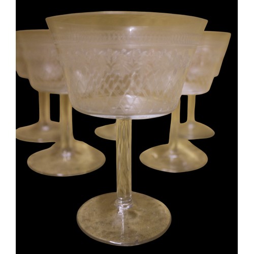 22 - Circa 1920's Set of 6 Tall Lady Hamilton Champagne Coupes - Pall Mall Pattern