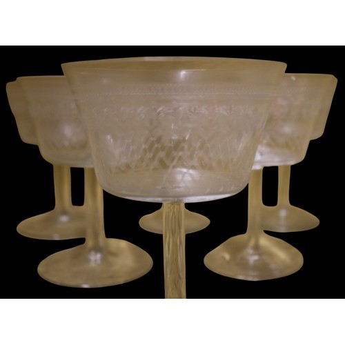 22 - Circa 1920's Set of 6 Tall Lady Hamilton Champagne Coupes - Pall Mall Pattern