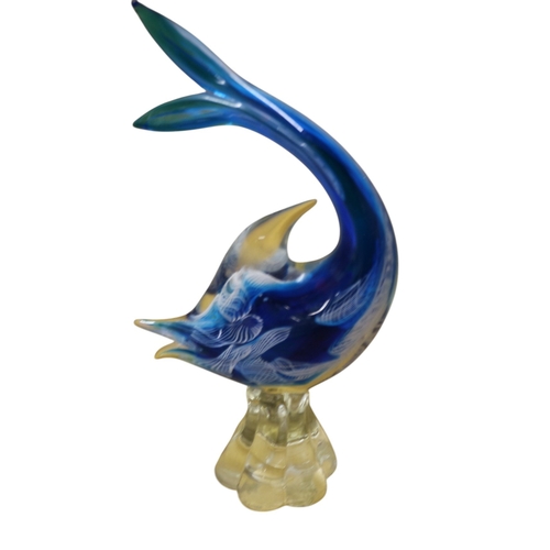 34 - Vintage Murano Blue Glass Fish - 25cm