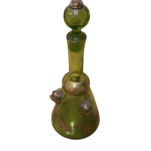 40 - Lime Green Glass Decanter with Ball Stopper - Gilding Floral Pattern and Lion Head Additions - 31cm ... 