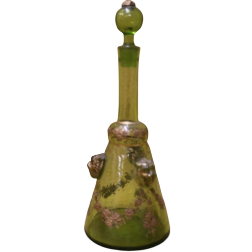 40 - Lime Green Glass Decanter with Ball Stopper - Gilding Floral Pattern and Lion Head Additions - 31cm ... 