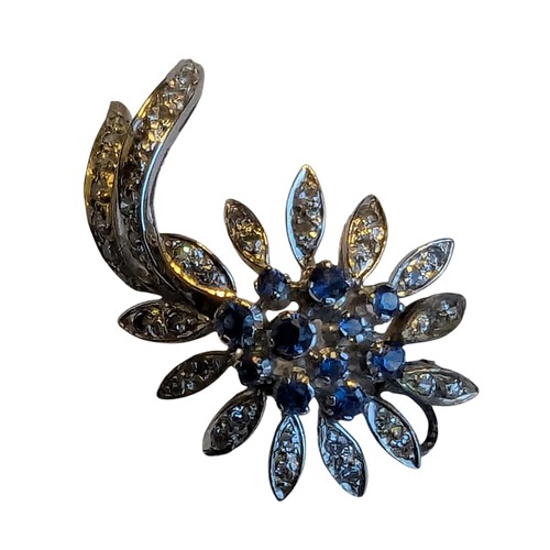 145 - White Metal (No Marks) - Sapphire and Diamond? Flower Brooch - 6.1g