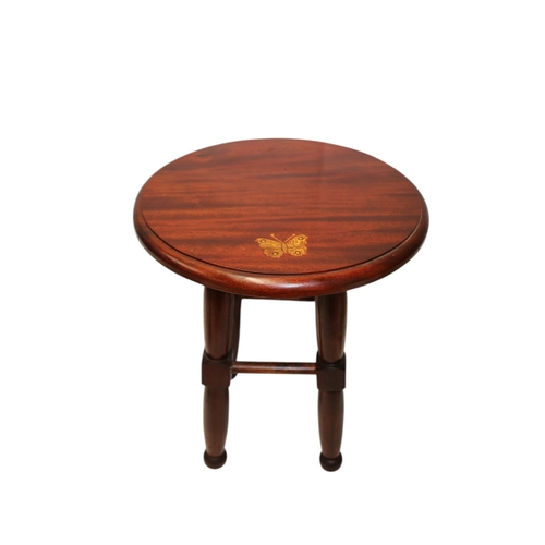 16 - Vintage Mahogany Stool with Butterfly Inlay, 38cm Dia