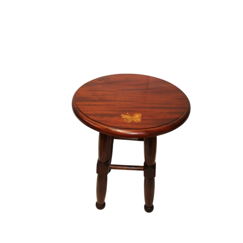 16 - Vintage Mahogany Stool with Butterfly Inlay, 38cm Dia