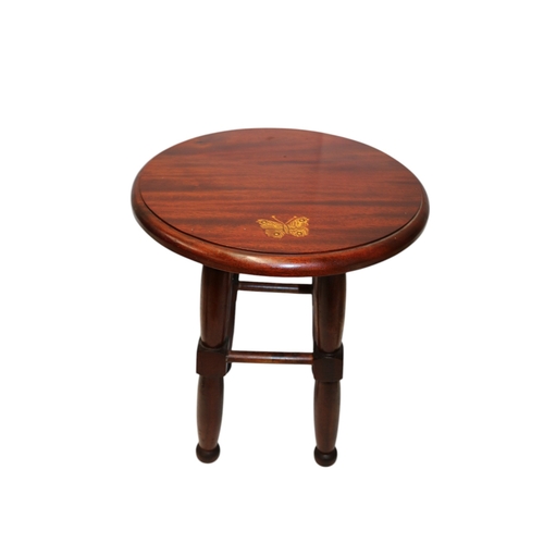 16 - Vintage Mahogany Stool with Butterfly Inlay, 38cm Dia