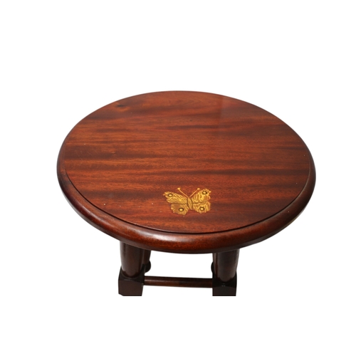 16 - Vintage Mahogany Stool with Butterfly Inlay, 38cm Dia