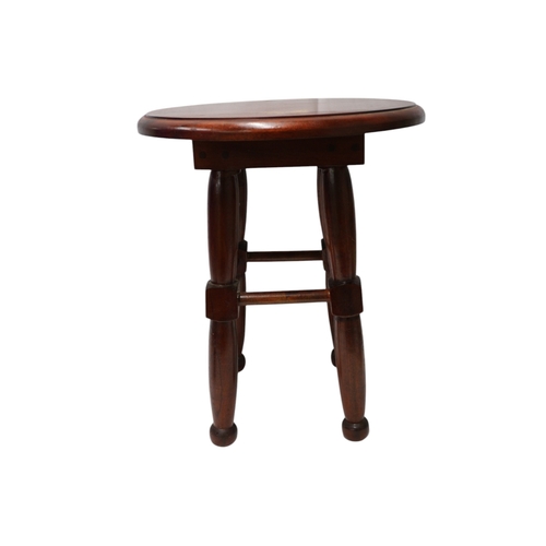 16 - Vintage Mahogany Stool with Butterfly Inlay, 38cm Dia