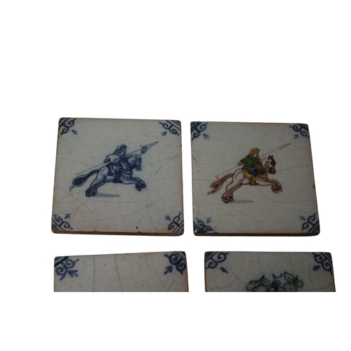 22 - 5x Blue and White, Believed to be Delph, Antique Tiles, Each 7.5cm Square