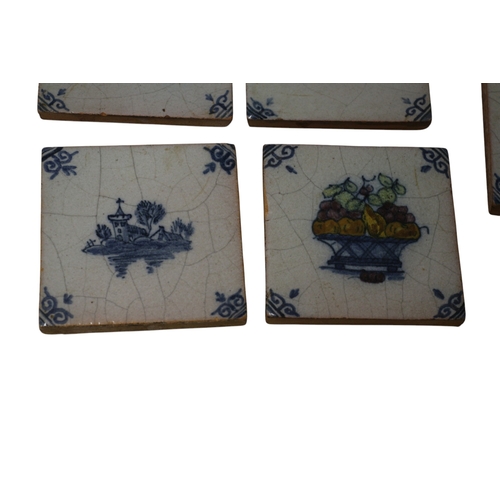 22 - 5x Blue and White, Believed to be Delph, Antique Tiles, Each 7.5cm Square