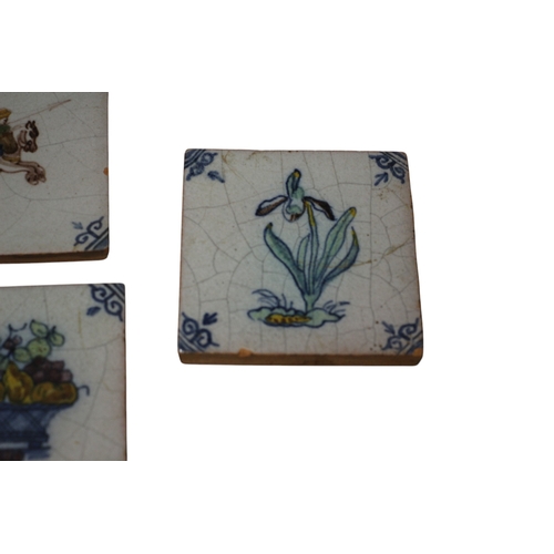 22 - 5x Blue and White, Believed to be Delph, Antique Tiles, Each 7.5cm Square