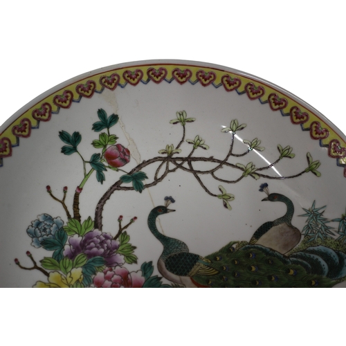 26 - Believed to be Mid 1800's Chinese Large Charger Plate, Hand Painted with Peacocks, 36cm dia