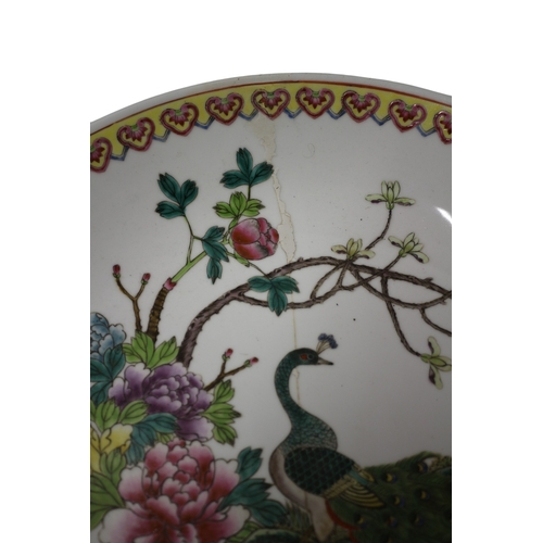 26 - Believed to be Mid 1800's Chinese Large Charger Plate, Hand Painted with Peacocks, 36cm dia