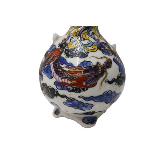 31 - Antique Chinese Famille Verte Bud Vase with Hand Painted Dragon Design, 17cm tall