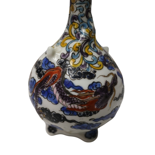 31 - Antique Chinese Famille Verte Bud Vase with Hand Painted Dragon Design, 17cm tall