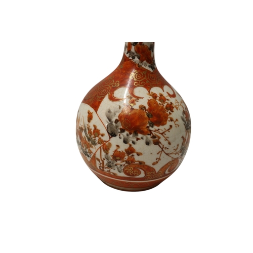 35 - Antique, Circa 1900, Japanese, Meiji Period, Kutani Porcelain  Hand Painted Bud Vase, 22cm tall