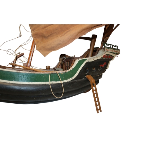 57 - Vintage Scratch Built Chinese Wooden Junk, Hand Painted. Hull 63cm, 66cm tall