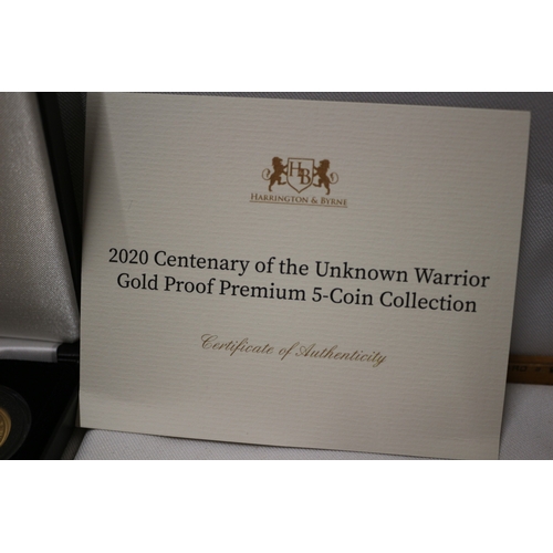 30 - Harrington and Byrne 2020 Centenary of the Unknown Warrior, Gold Proof Premium 5 Coin Collection. Bo... 