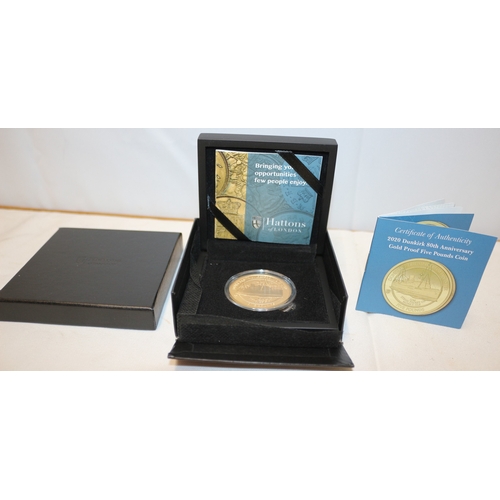 31 - 22ct/916 Hattons of London 2020 Dunkirk 80th Anniversary, £5 Coin Gold Proof, 40g. Boxed with Bookle... 