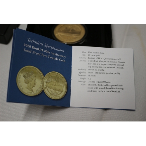 31 - 22ct/916 Hattons of London 2020 Dunkirk 80th Anniversary, £5 Coin Gold Proof, 40g. Boxed with Bookle... 