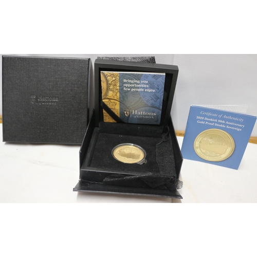 34 - 22ct/916 Hattons of London 2020 Dunkirk 80th Double Sovereign, Gold Proof, 16g. Boxed with Booklet