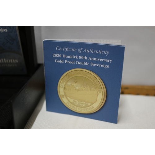 34 - 22ct/916 Hattons of London 2020 Dunkirk 80th Double Sovereign, Gold Proof, 16g. Boxed with Booklet