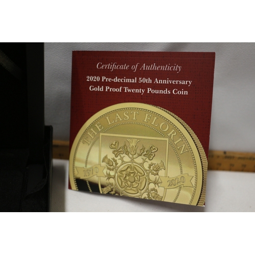 35 - 22ct/916 Hattons of London, 2020 50th Anniversary £20 Coin, pre Decimal, 2.5oz (70g), Gold Proof. Bo... 