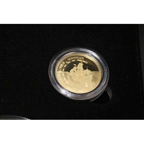 39 - 22ct/916 Hattons of London 2020 Mayflower 400th Anniversary Gold Sovereign Definitive Set. 1/4, 1/2,... 