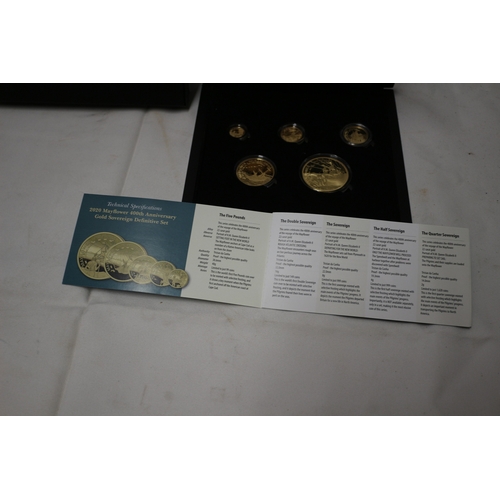 39 - 22ct/916 Hattons of London 2020 Mayflower 400th Anniversary Gold Sovereign Definitive Set. 1/4, 1/2,... 