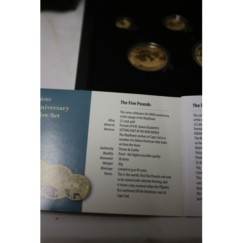 39 - 22ct/916 Hattons of London 2020 Mayflower 400th Anniversary Gold Sovereign Definitive Set. 1/4, 1/2,... 