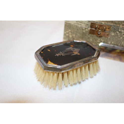 42 - Hallmarked Silver Tortoise Shell Brush and Comb Set in Box