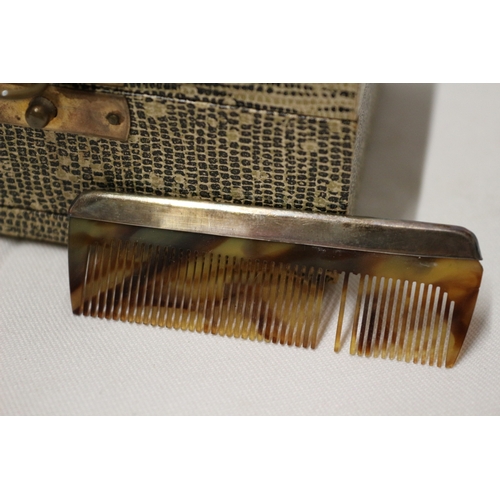 42 - Hallmarked Silver Tortoise Shell Brush and Comb Set in Box