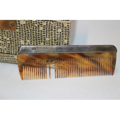 42 - Hallmarked Silver Tortoise Shell Brush and Comb Set in Box