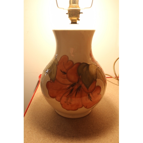 43 - Moorcroft Hibiscus Large Lamp, Beautiful Floral Design with Shade. 58cm Tall