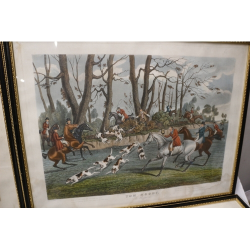 46 - 4x Hunting Scene, Tom Moody Coloured Engravings Drawn by J.Pollard, Engraved by G.D Hunt. 69x53cm