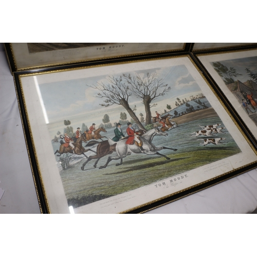 46 - 4x Hunting Scene, Tom Moody Coloured Engravings Drawn by J.Pollard, Engraved by G.D Hunt. 69x53cm