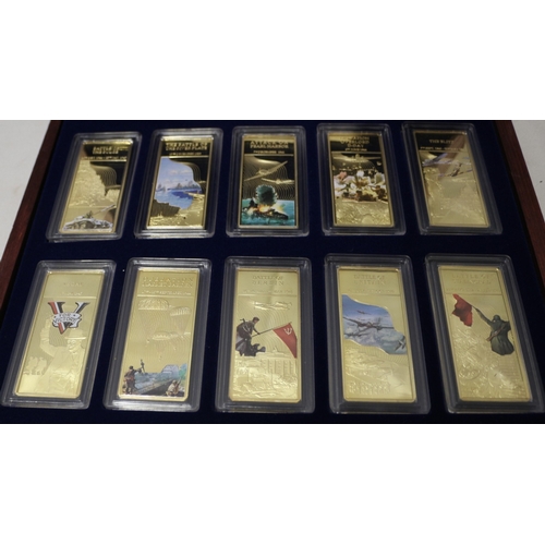 55 - Set of 10 Limited Edition Commemorative WWII Ingots Windsor Mint , 24ct Cooper and Gold Plated. 1/50... 