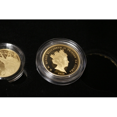 39 - 22ct/916 Hattons of London 2020 Mayflower 400th Anniversary Gold Sovereign Definitive Set. 1/4, 1/2,... 