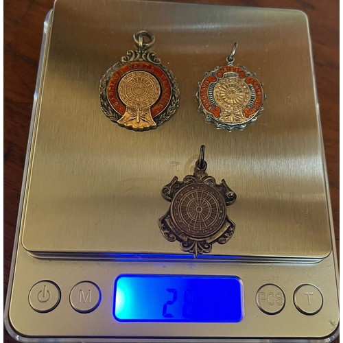 60 - 3 x Silver and Enamel Vintage Medals, 28.8g