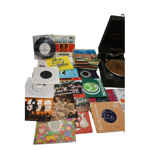 21 - Viva-Tonal Columbia Grafonola Table Top Record Player plus Collection of 45's