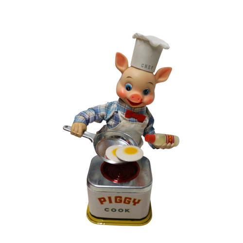 26 - Yonezawa 1950 / 60's Piggy Cook Battery Operated Toy in Original Box 27cm Tall