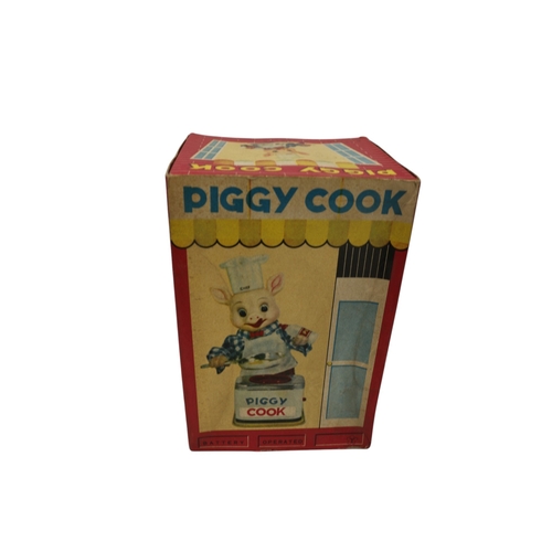26 - Yonezawa 1950 / 60's Piggy Cook Battery Operated Toy in Original Box 27cm Tall