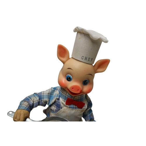 26 - Yonezawa 1950 / 60's Piggy Cook Battery Operated Toy in Original Box 27cm Tall