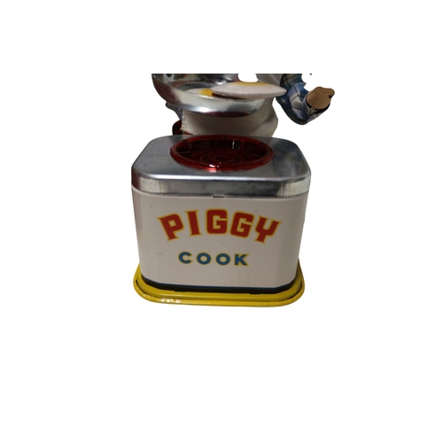 26 - Yonezawa 1950 / 60's Piggy Cook Battery Operated Toy in Original Box 27cm Tall