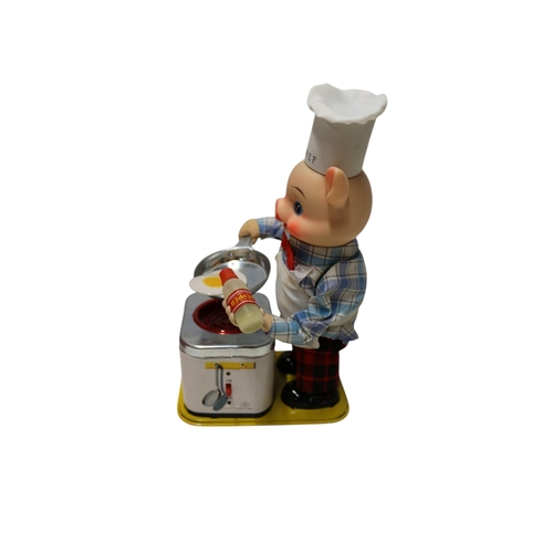 26 - Yonezawa 1950 / 60's Piggy Cook Battery Operated Toy in Original Box 27cm Tall