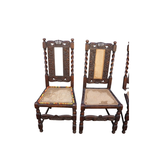 40 - 6 x Antique Barley Twist Chairs, Oak, With Woven Cane Seat and Back Panel, Unusual Crown Design to t... 