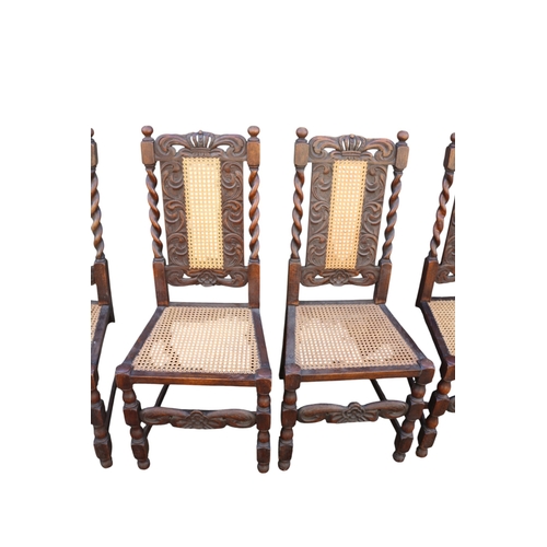 40 - 6 x Antique Barley Twist Chairs, Oak, With Woven Cane Seat and Back Panel, Unusual Crown Design to t... 