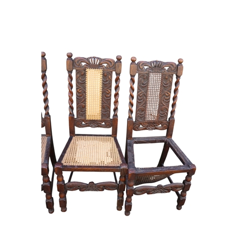 40 - 6 x Antique Barley Twist Chairs, Oak, With Woven Cane Seat and Back Panel, Unusual Crown Design to t... 