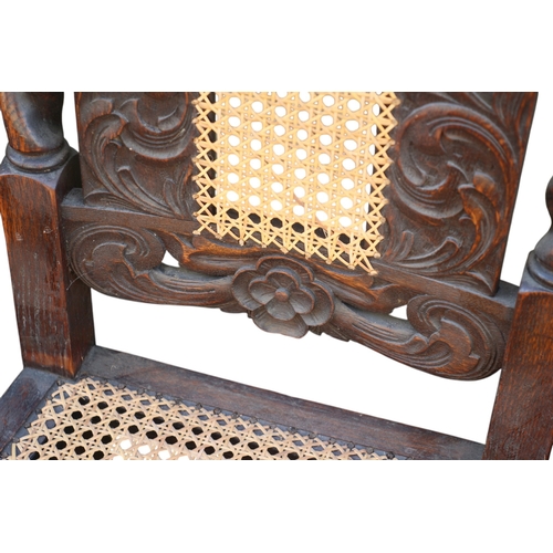 40 - 6 x Antique Barley Twist Chairs, Oak, With Woven Cane Seat and Back Panel, Unusual Crown Design to t... 