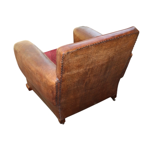 41 - 2 x Leather Art Deco Club Chairs on Casters.