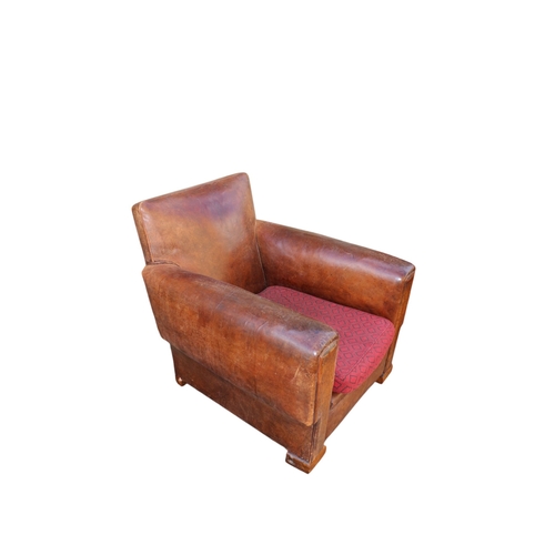 41 - 2 x Leather Art Deco Club Chairs on Casters.